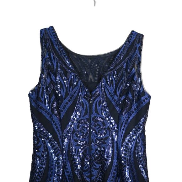 Calvin Klein Womens 4 Midnight Blue Mesh Sequin Cocktail Dress - Picture 5 of 10